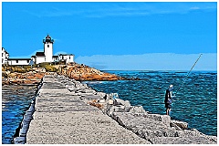 Fishing Near Gloucester's Eastern Point Light -Digital Painting